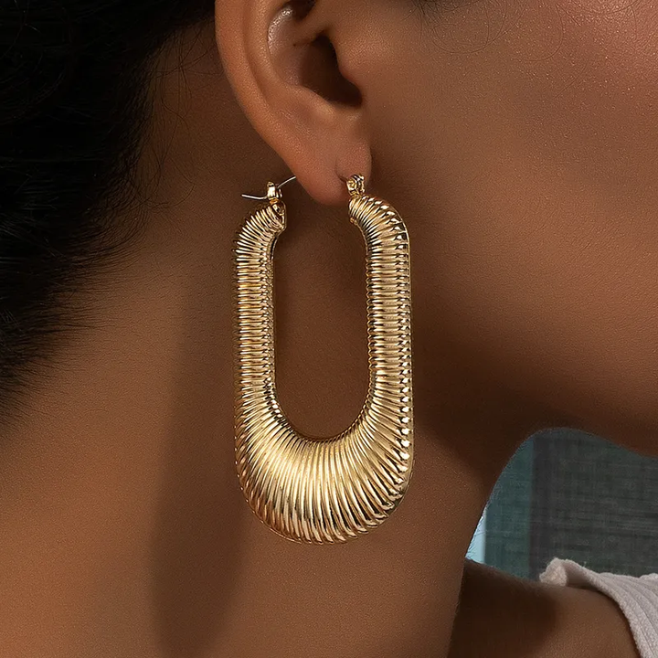 Textured U Hoop Statement Earring In Gold