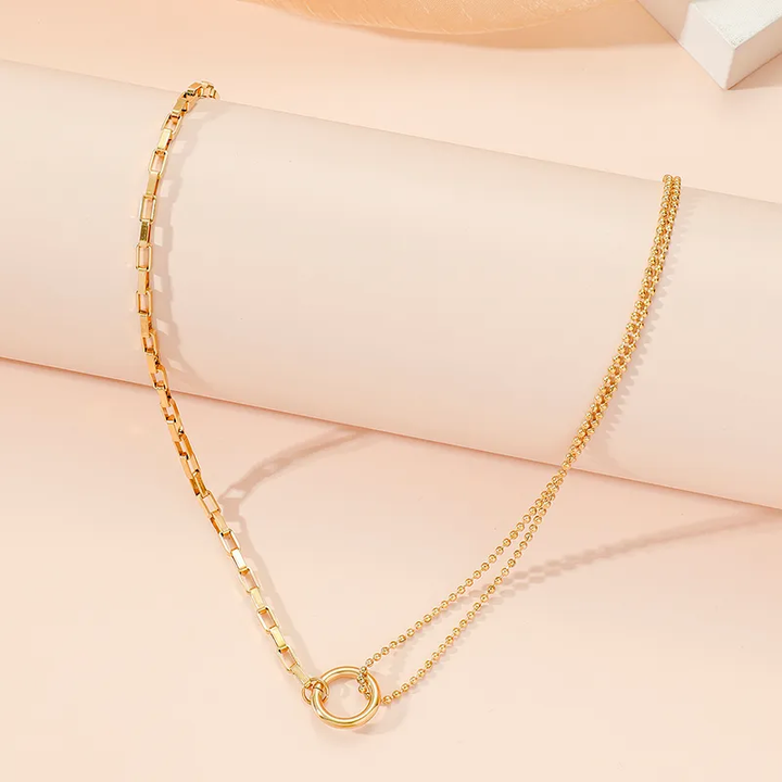 Gold Plated Multi Strand Necklace With Circular Pendant