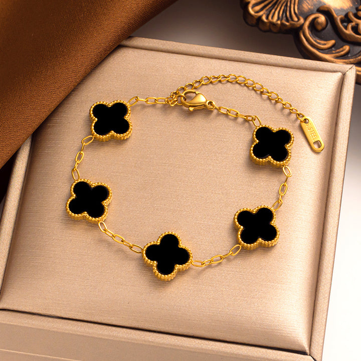 Gold plated clover bracelet - black