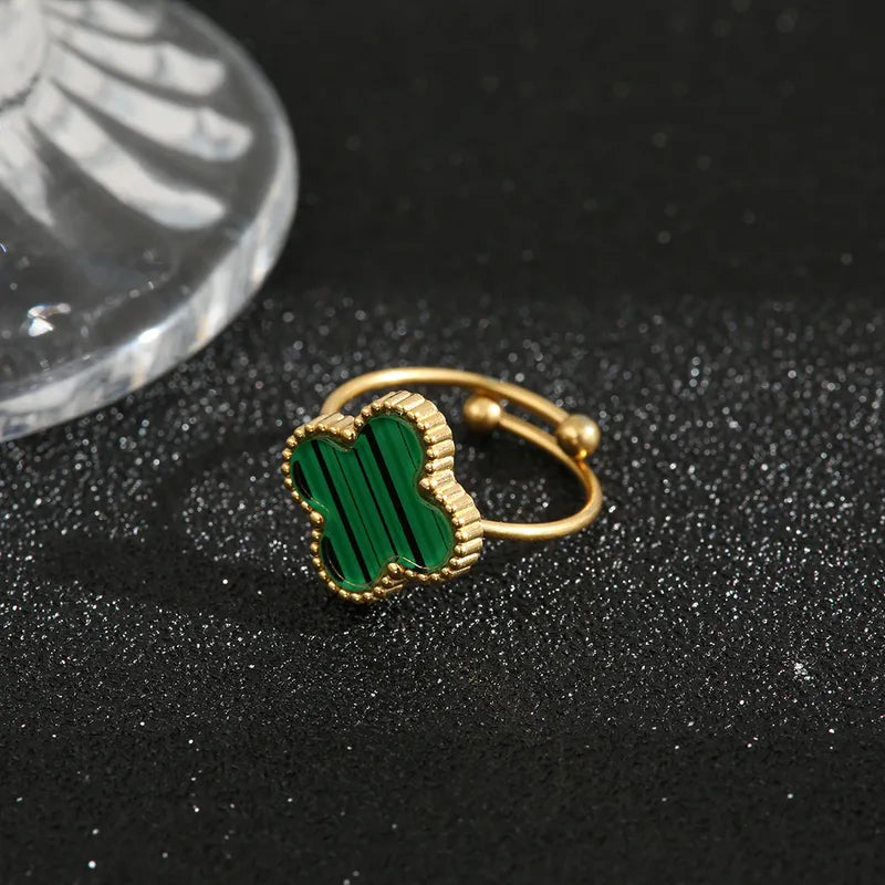 Gold plated clover ring - green