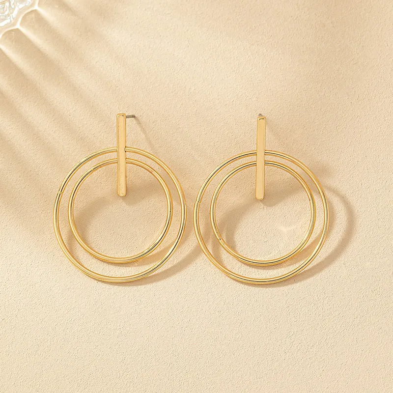 Gold Plated Hollowed Out Double Hoop Earrings