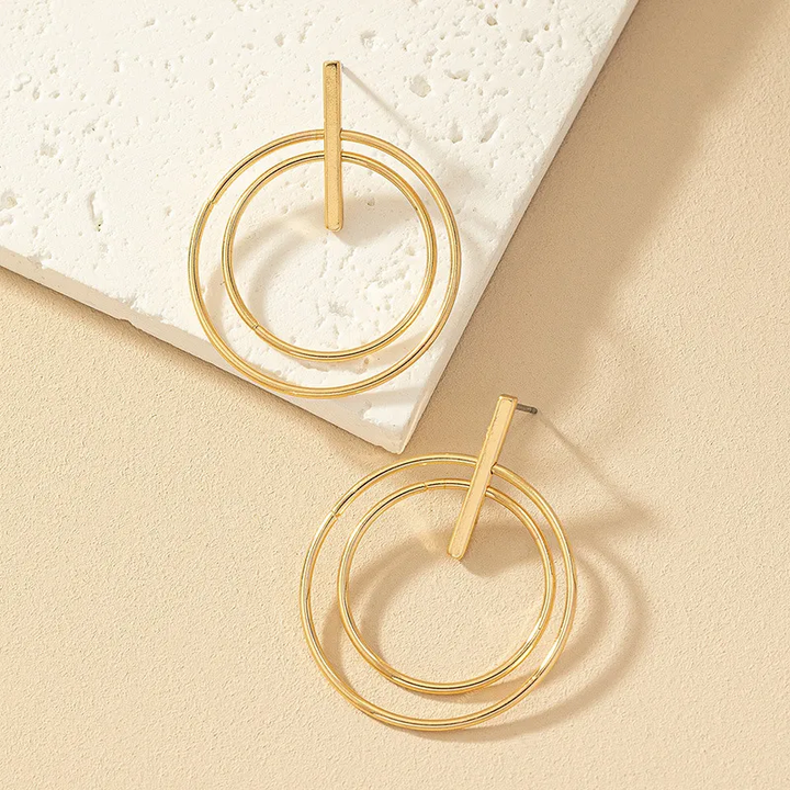 Gold Plated Hollowed Out Double Hoop Earrings