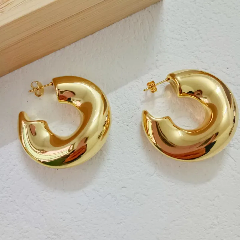 Gold Curved Bar Statement Earrings