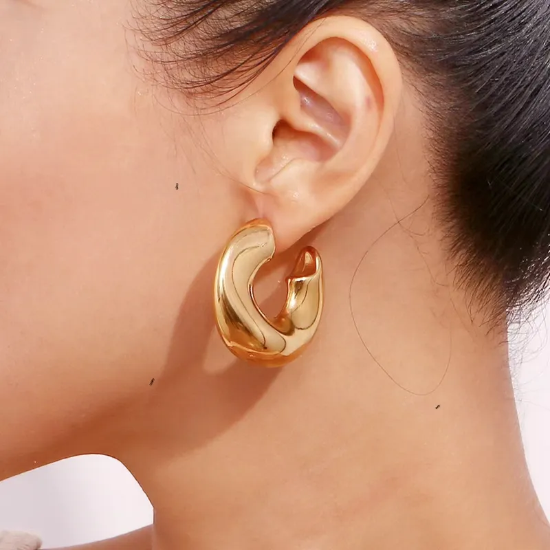 Gold Curved Bar Statement Earrings