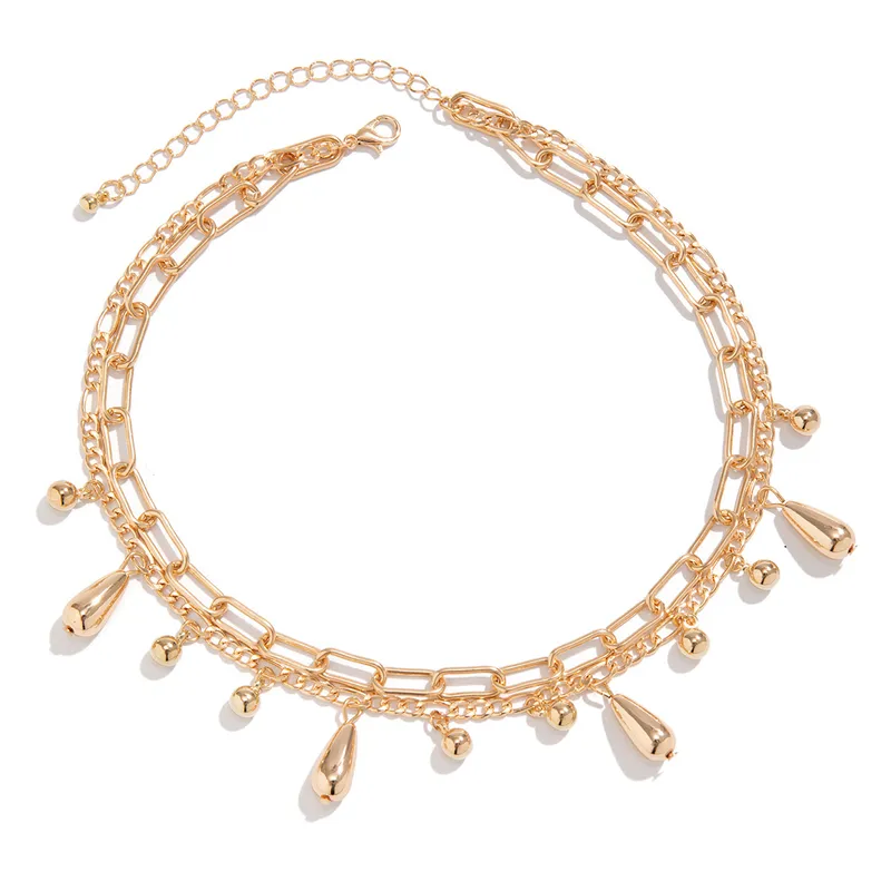 Gold Plated Water Droplet And Chain Link Layered Bracelet