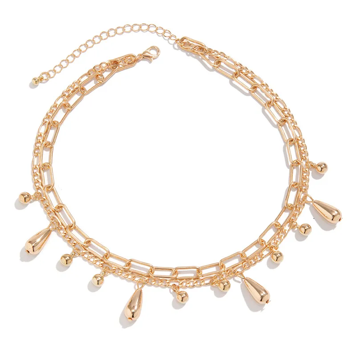 Gold Plated Water Droplet And Chain Link Layered Bracelet