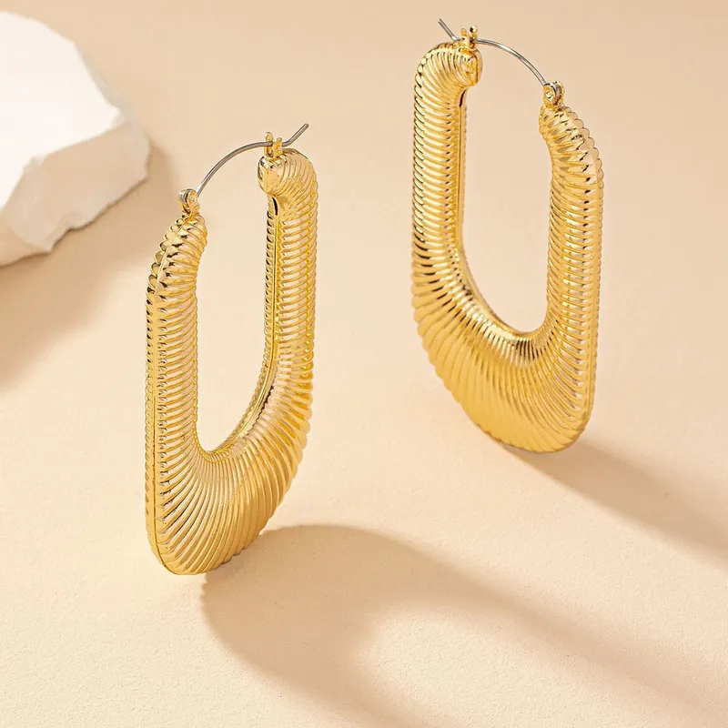 Textured U Hoop Statement Earring In Gold