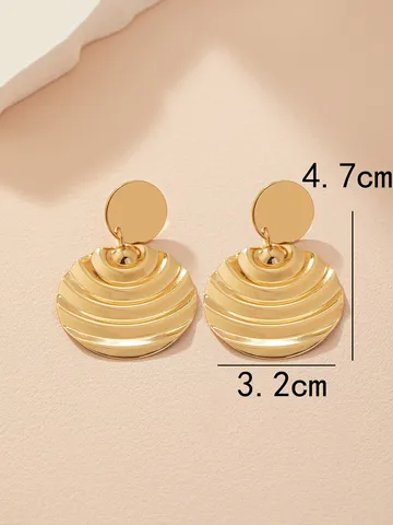 Gold Plated Round Drop Earrings With Textured Disc
