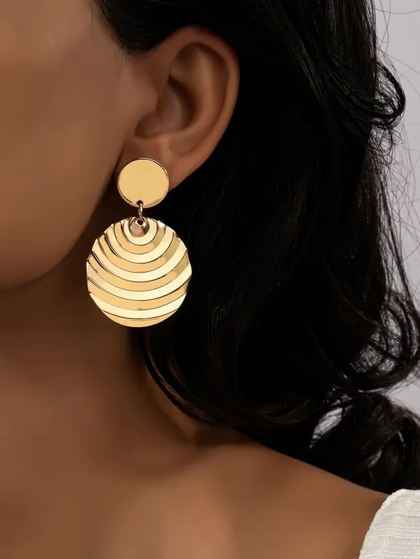 Gold Plated Round Drop Earrings With Textured Disc
