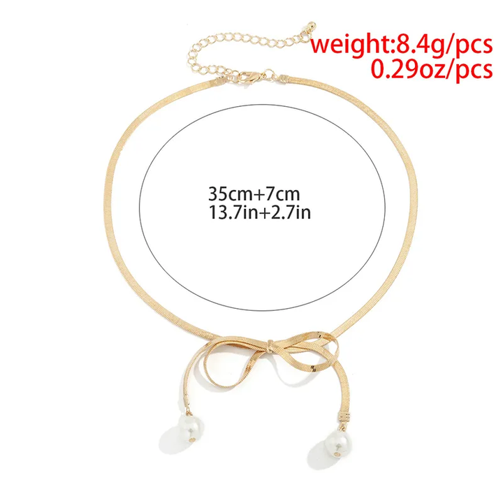 Gold Plated Bow Knot Necklace With Faux Pearl Pendant