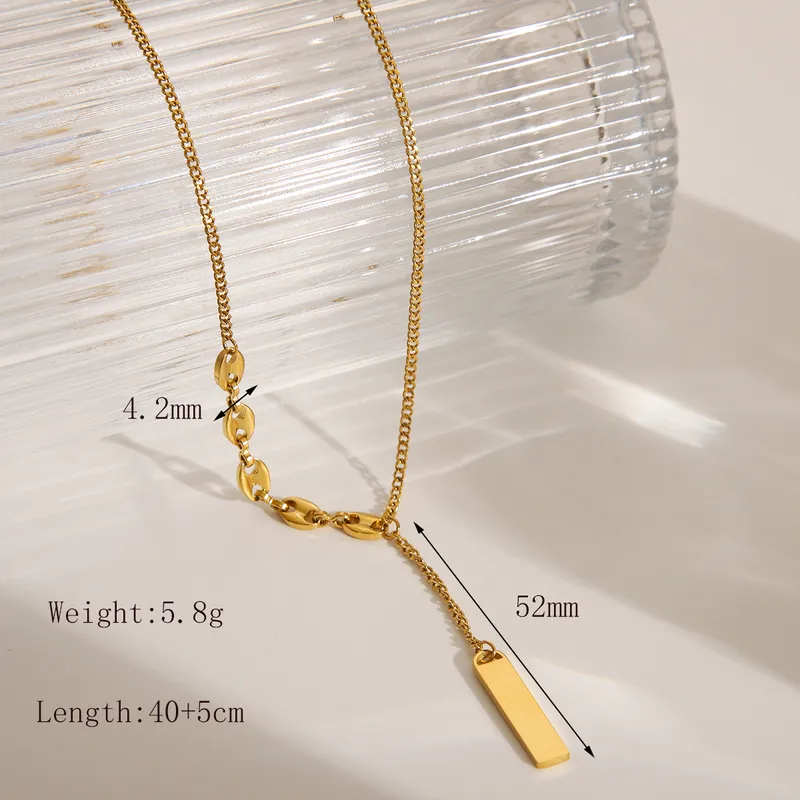 Gold Plated Dual Link Clavicle Necklace With Gold Bar Pendant