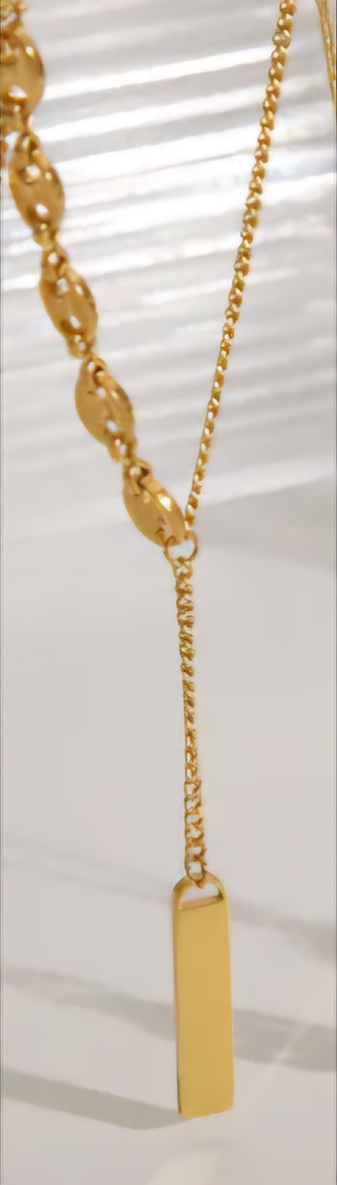 Gold Plated Dual Link Clavicle Necklace With Gold Bar Pendant