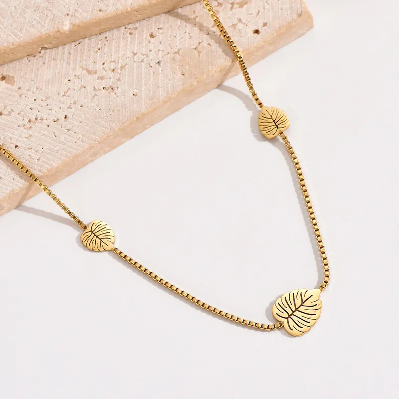 Gold Plated Leaf Drops Necklace