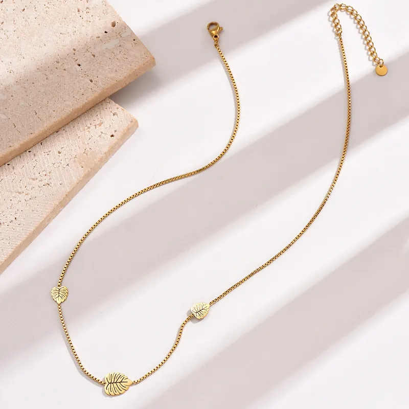 Gold Plated Leaf Drops Necklace