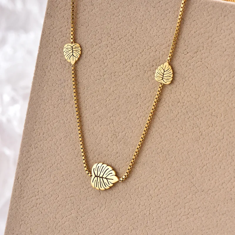 Gold Plated Leaf Drops Necklace