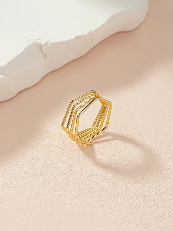 Gold Plated Hexagon Ring