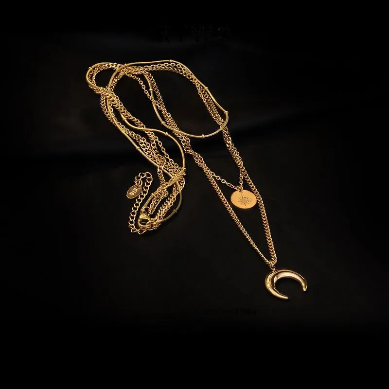 Gold Plated Triple Layer Necklace With Dual Pendants