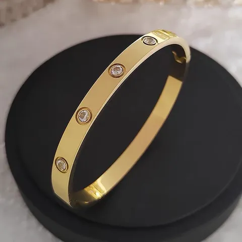 Gold Plated Love Cuff Bracelet With Gemstone Effect