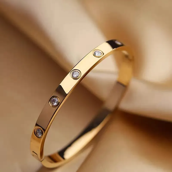 Gold Plated Love Cuff Bracelet With Gemstone Effect