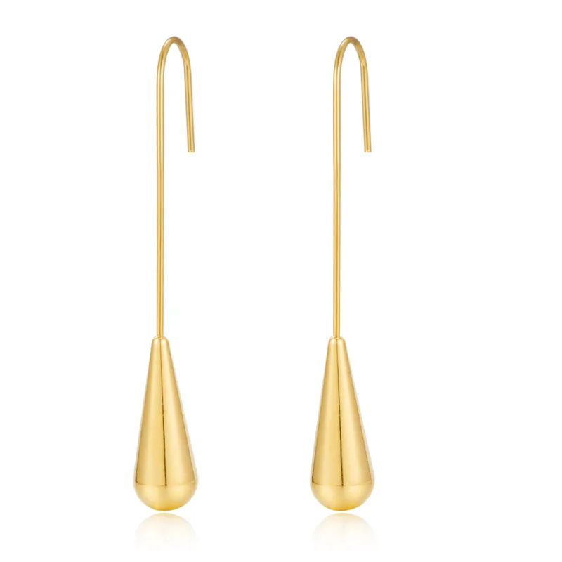 Long Tear Drop Earrings In Gold