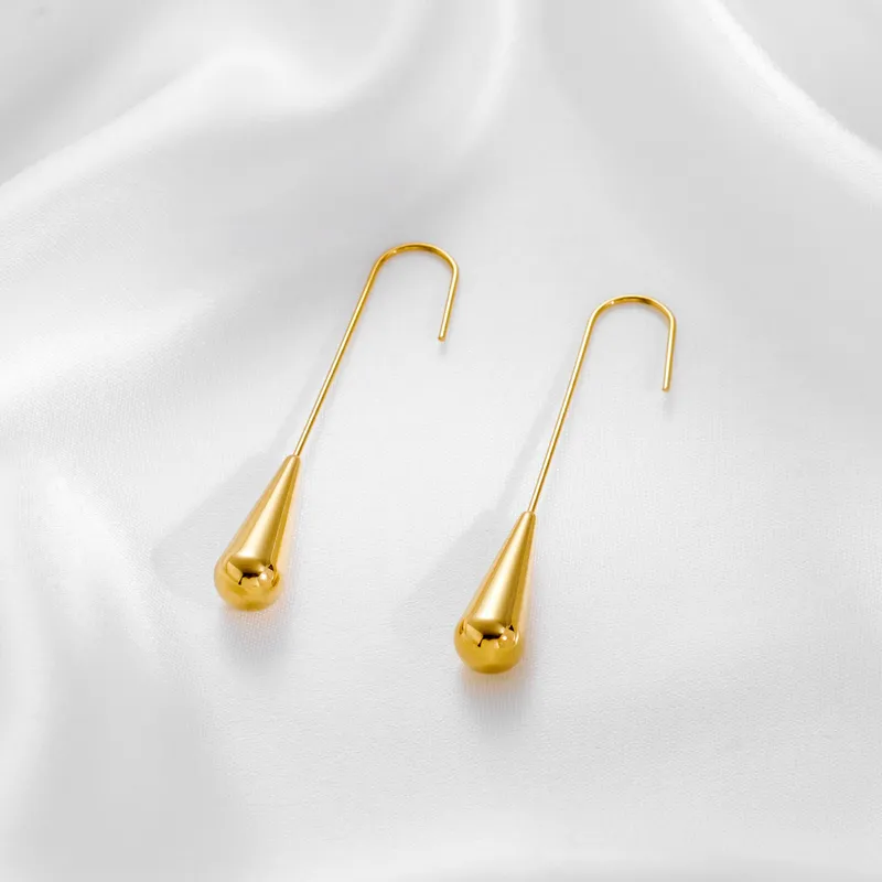 Long Tear Drop Earrings In Gold