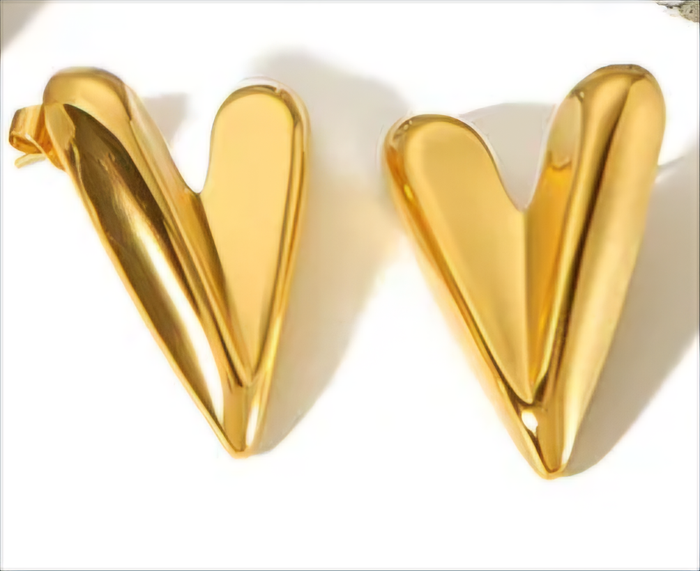 Large Gold Heart Shaped Earrings