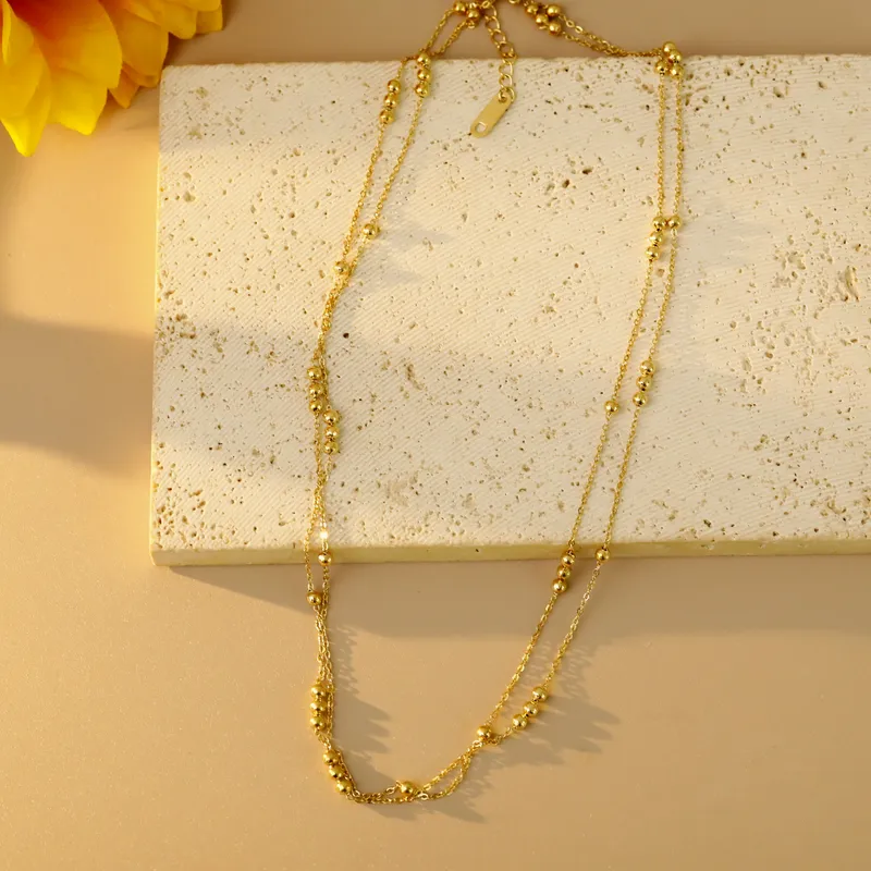 Gold Plated Double Layered Beaded Necklace