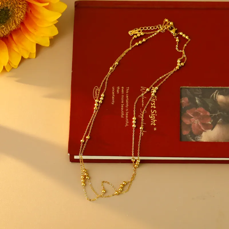 Gold Plated Double Layered Beaded Necklace