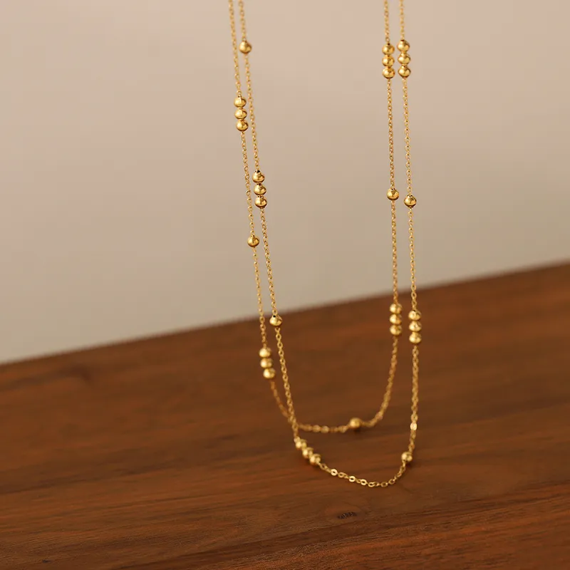 Gold Plated Double Layered Beaded Necklace