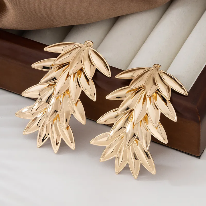 Gold Plated Chunky Leafy Effect Earrings