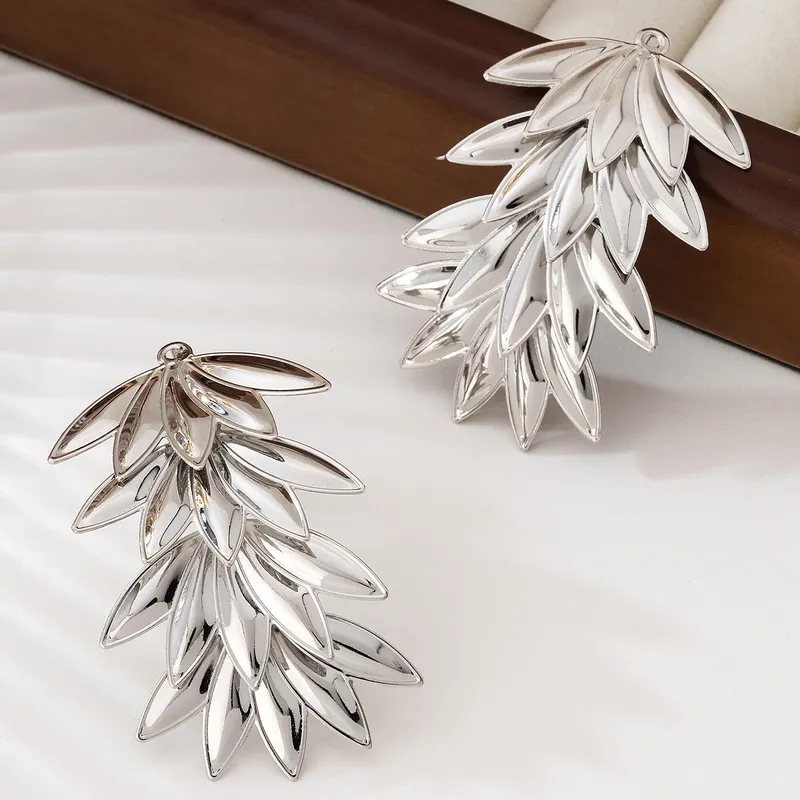 Chunky Leafy Effect Earrings With White Gold Effect