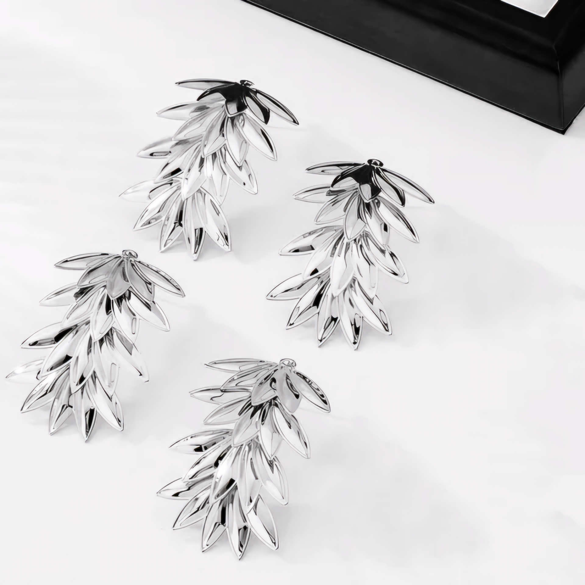 Chunky Leafy Effect Earrings With White Gold Effect