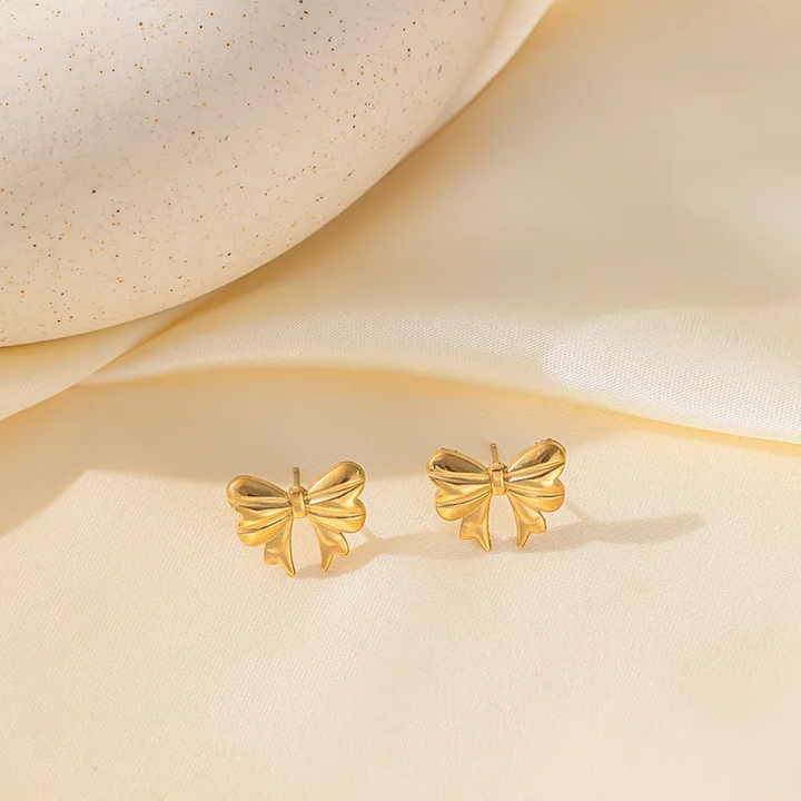 Gold Plated Small Bow Stud Earrings.