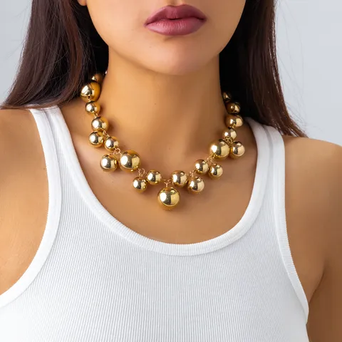 Chic Chunky Ball Chain Choker Necklace Gold Plated