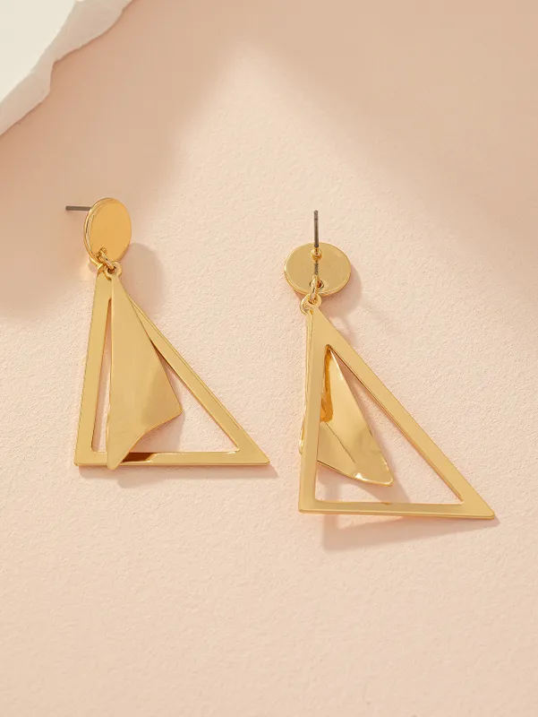 Gold Plated Modern Geometric Style Earrings With Cutout