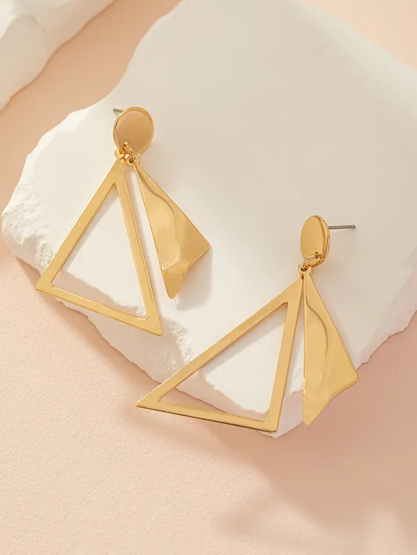 Gold Plated Modern Geometric Style Earrings With Cutout
