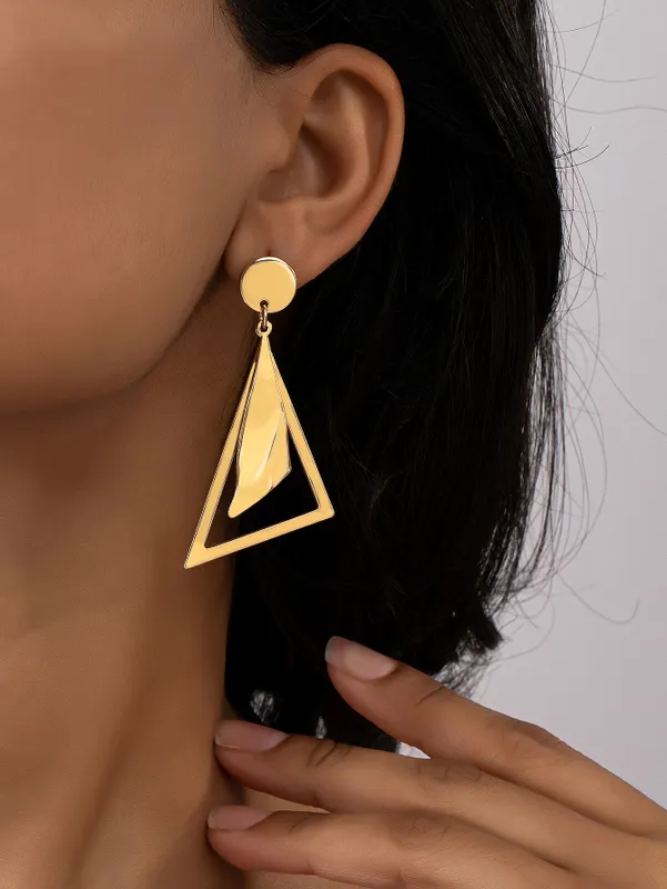 Gold Plated Modern Geometric Style Earrings With Cutout
