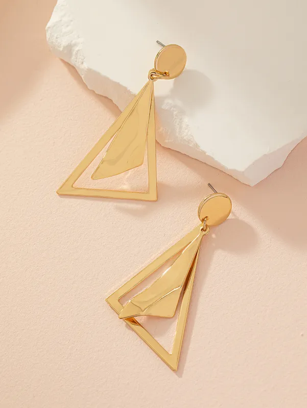 Gold Plated Modern Geometric Style Earrings With Cutout