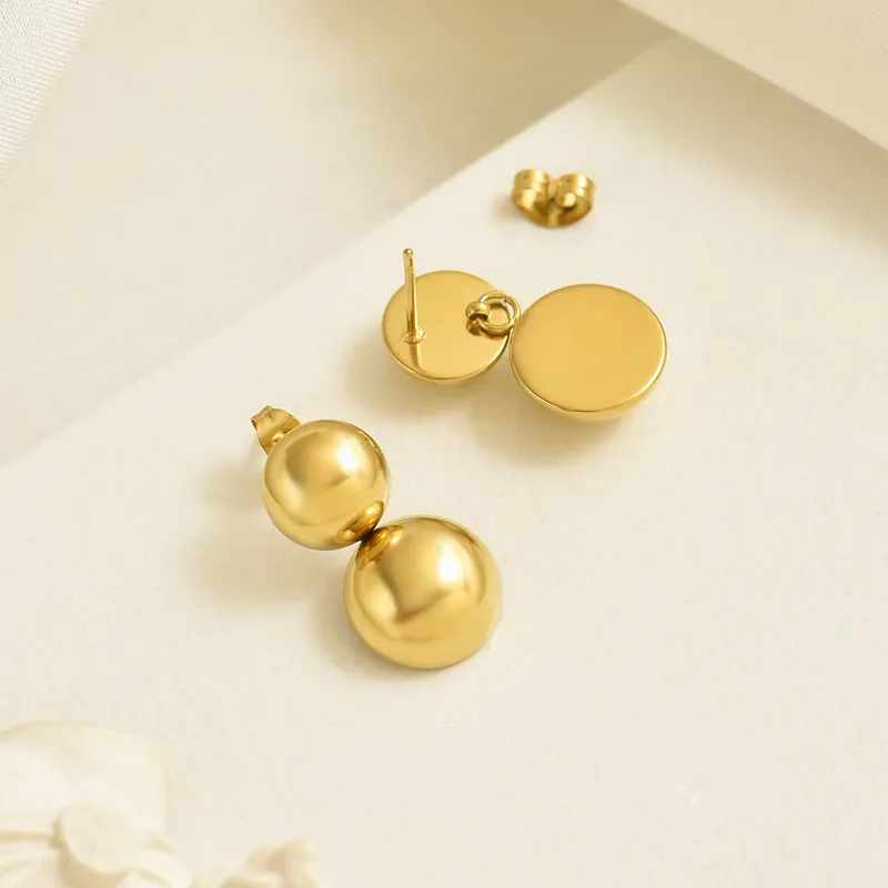 Gold Plated Twin Sphere Stud Earrings