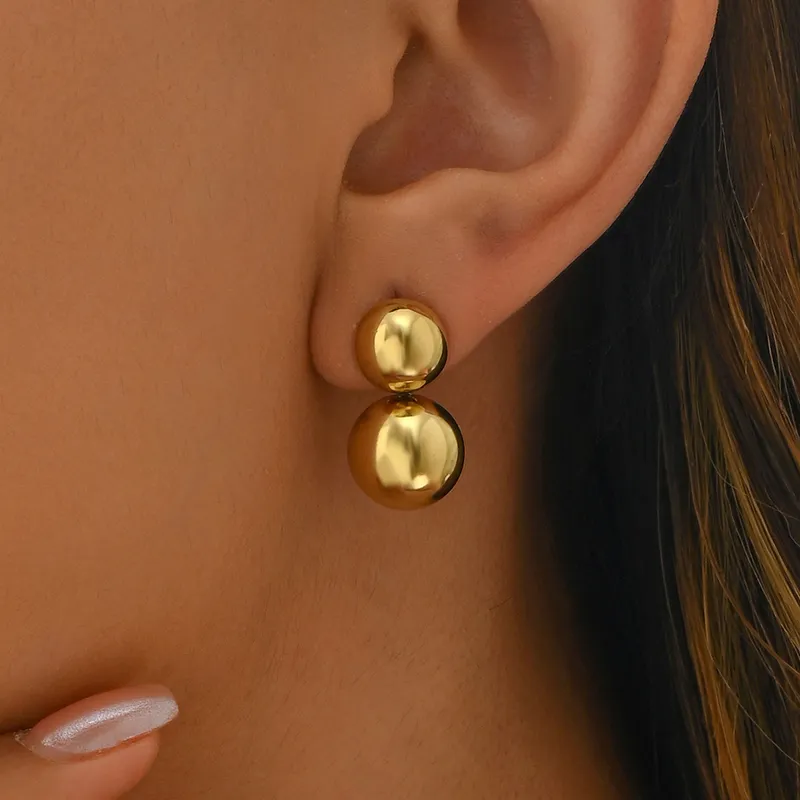 Gold Plated Twin Sphere Stud Earrings
