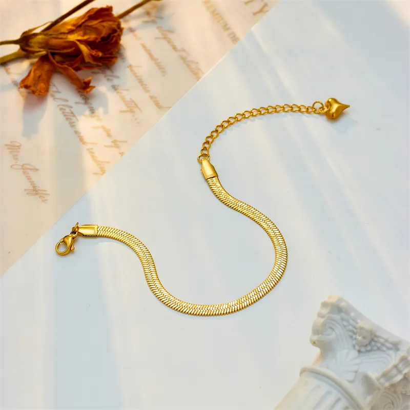 Gold Plated Herringbone Bracelet With Charm