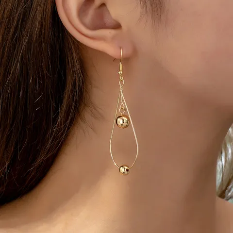 Gold Hollow Water Drop Earrings With Bead Details