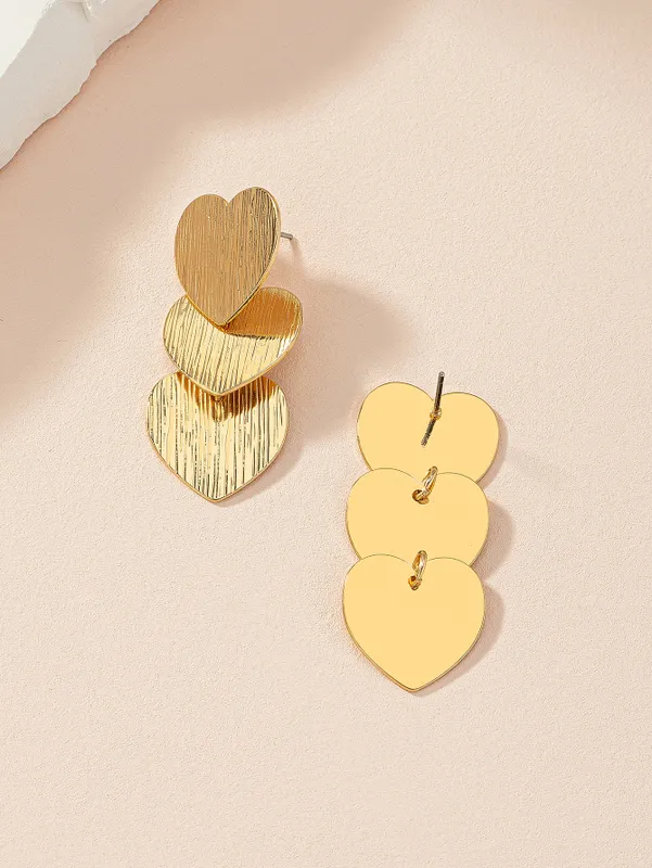 Gold Plated Triple Heart Drop Earrings