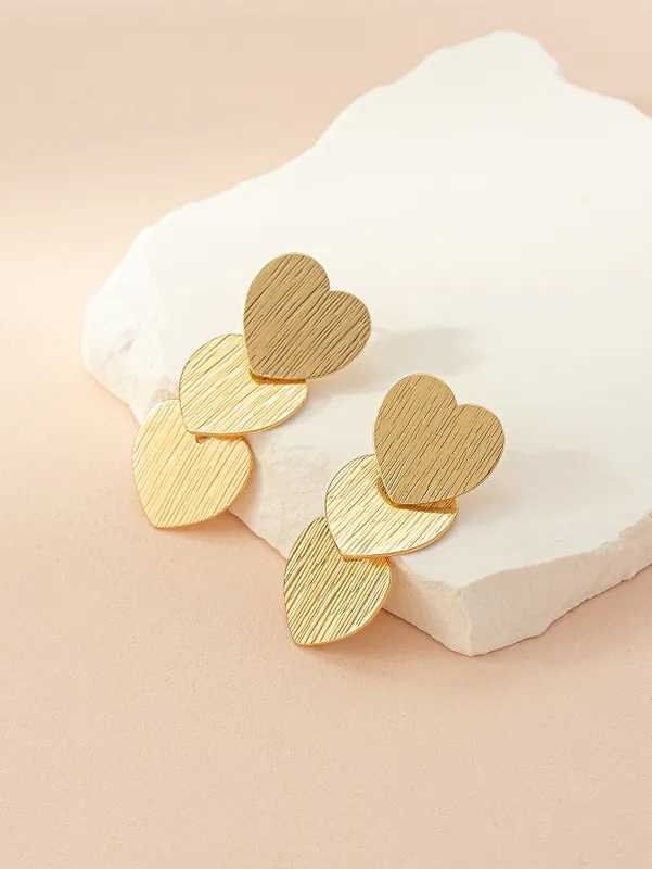 Gold Plated Triple Heart Drop Earrings