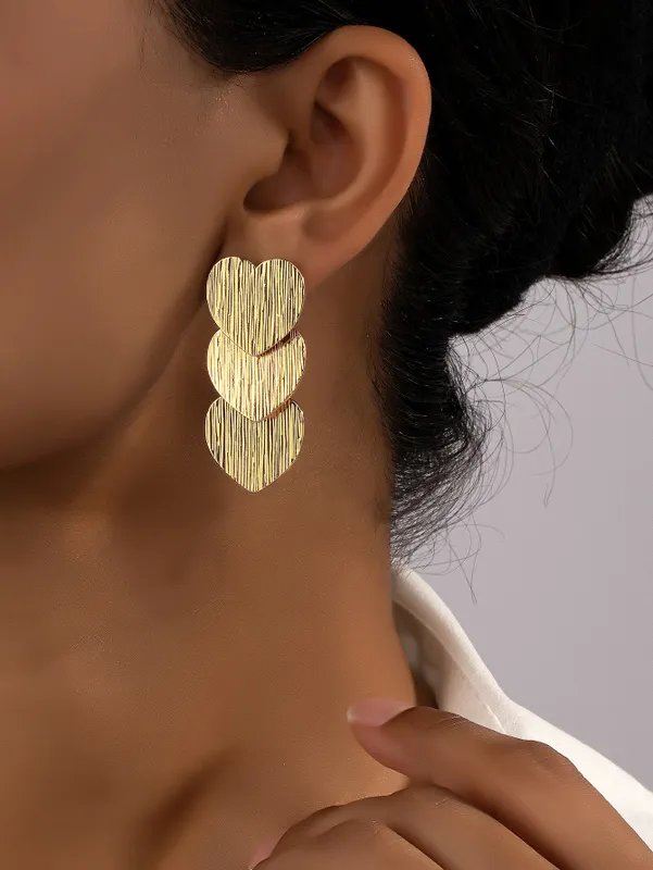 Gold Plated Triple Heart Drop Earrings