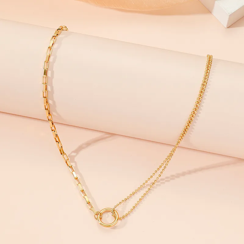 Gold Plated Multi Strand Necklace With Circular Pendant