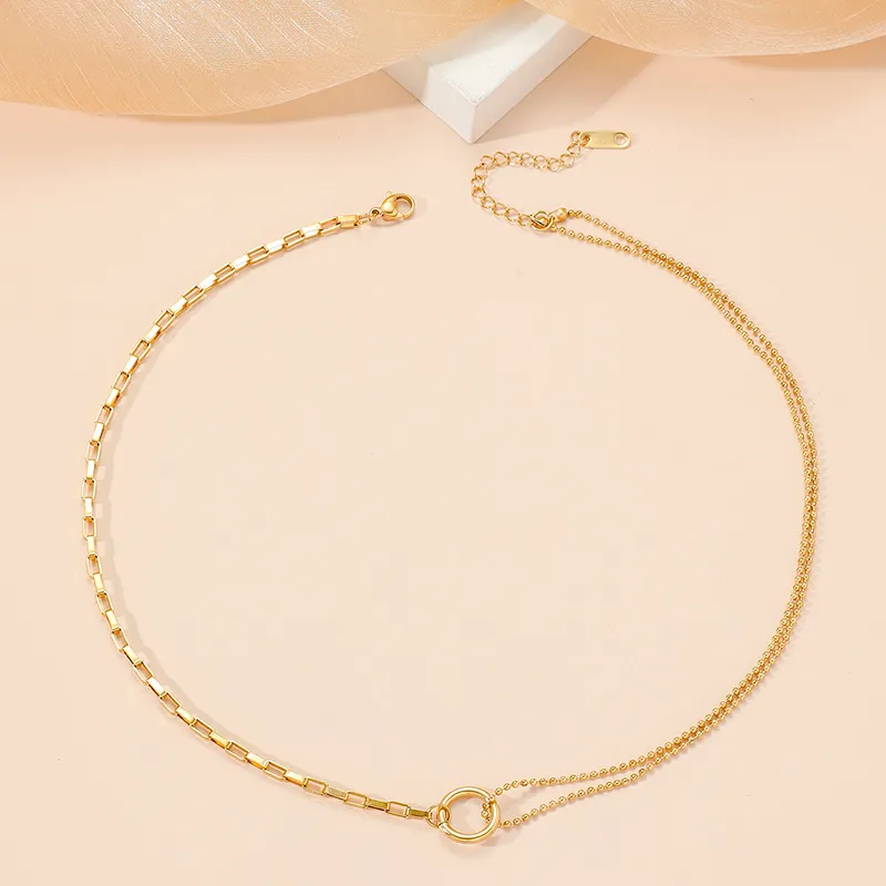 Gold Plated Multi Strand Necklace With Circular Pendant