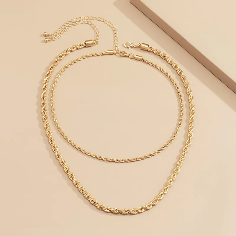 Double Layered Twisted Rope Gold Plated Necklace