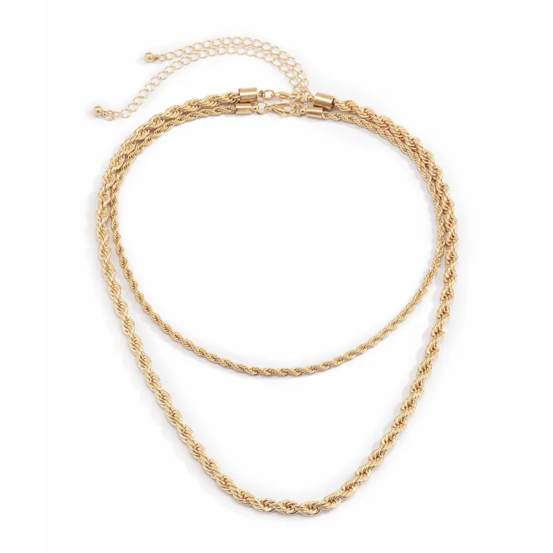 Double Layered Twisted Rope Gold Plated Necklace