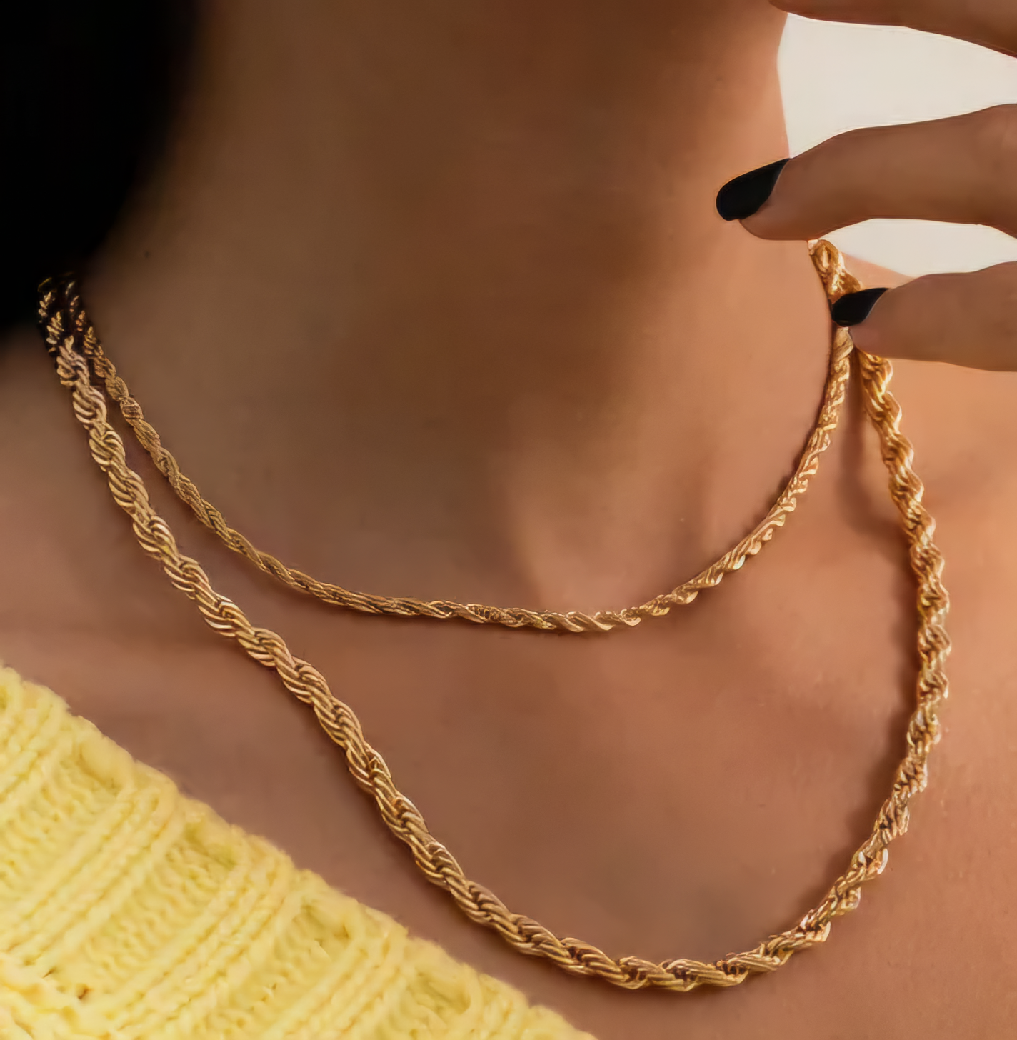 Double Layered Twisted Rope Gold Plated Necklace
